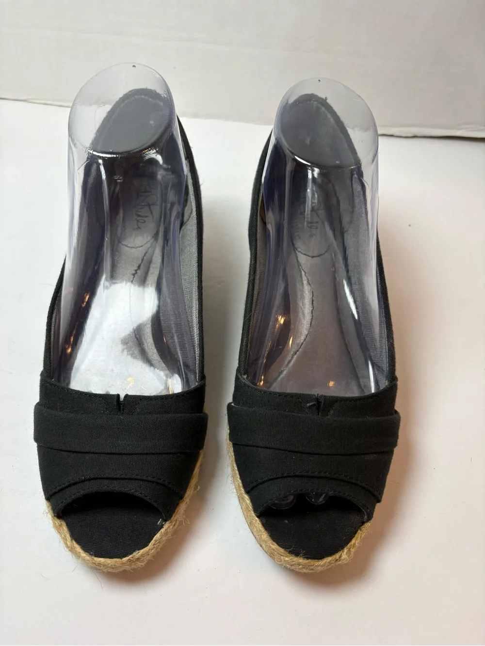 Life Stride Black Peep-Toe Espadrilles Wedge Heels Size 7